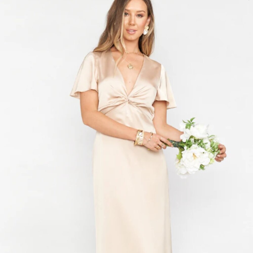 NWT Show Me Your Mumu‎ Rome Twist Gown Champagne Long Dress Size Medium